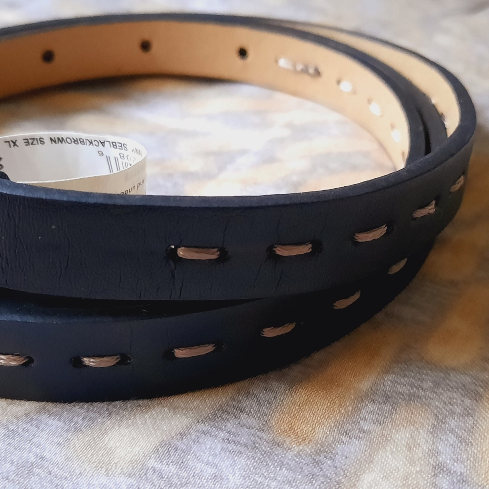 New black/brown stitched skinny belt size XL. - Picture 4 of 10